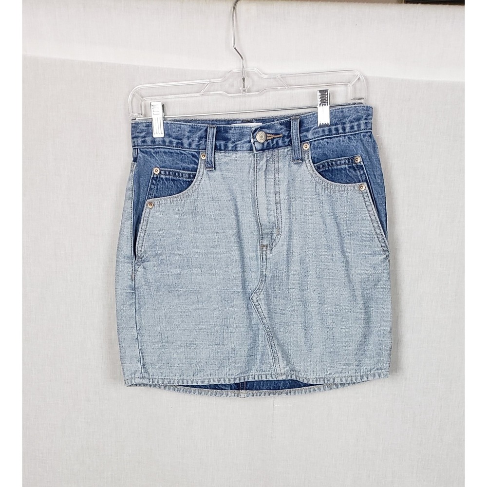 PISTOLA Forever Jeans‎ Two Tone Denim Mini Skirt 26 Light Wash Blue Casual